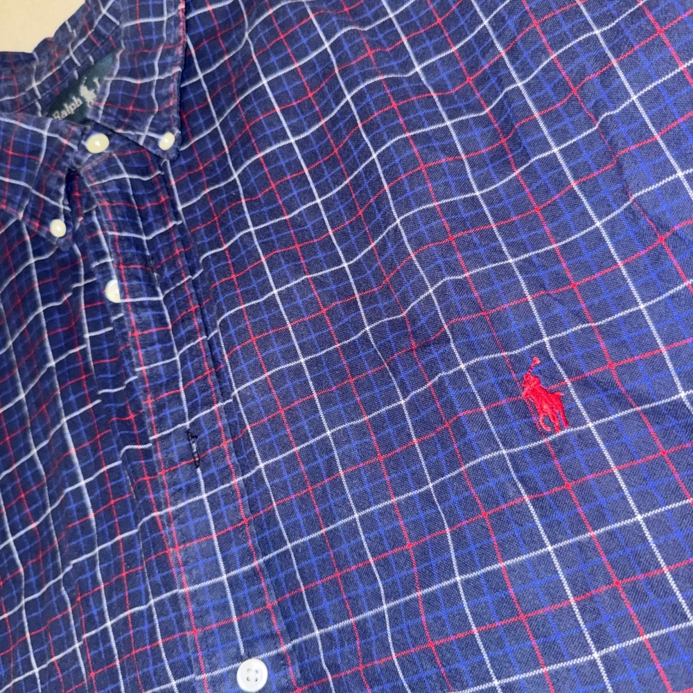 Polo Ralph Lauren Mens 3XLT Tall Classic Fit Plaid Button Down Shirt Navy Red